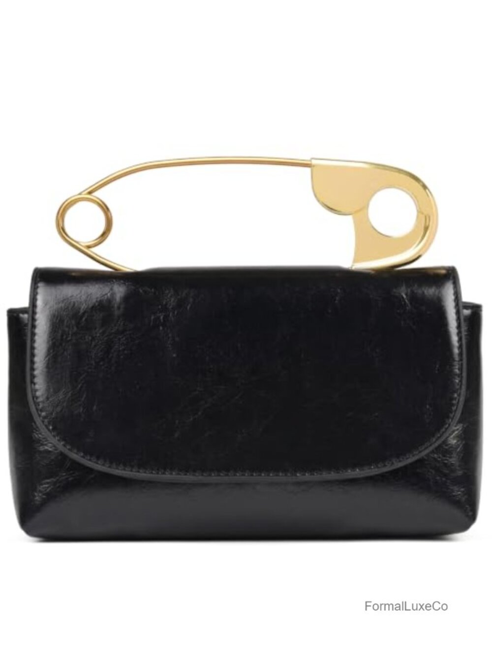Gold Pin Handle Evening Clutch Crossbody Vegan Leather Party Purse